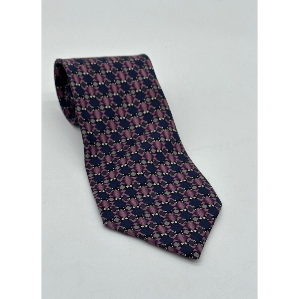 Valentino Necktie Mens One Size Cravette Purple Geometric Silk Tie Made In Italy